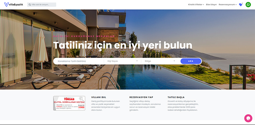 Villa Kiralama ve Rezervasyon sistemimizi kullanan villaveyazlik.com yayında.